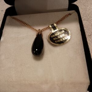 Vintage Black Coral Branch Pendant Silver Tone Necklace